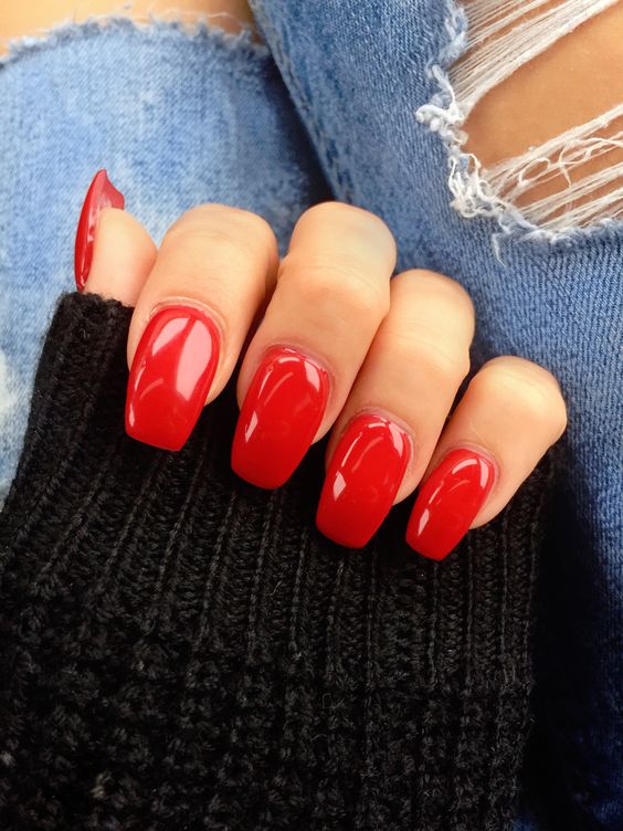 30 Eye-catching Red Nail Art Designs to Show Your Style; fire red nail; wine red nail; red coffin nails; red acrylic nails; red ombre nails; Christmas red nails.